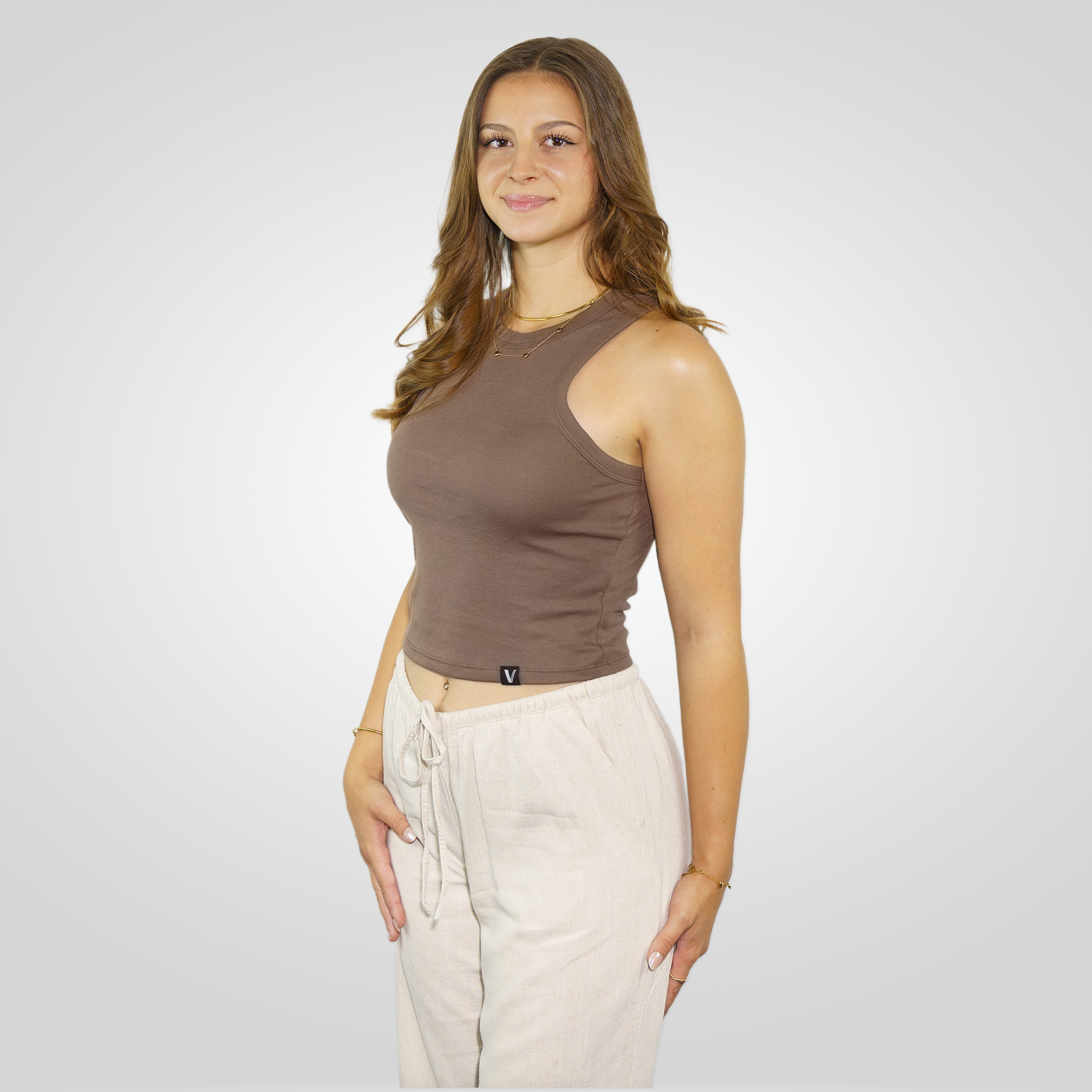 "SIENNA" ribbed racer top cocoa