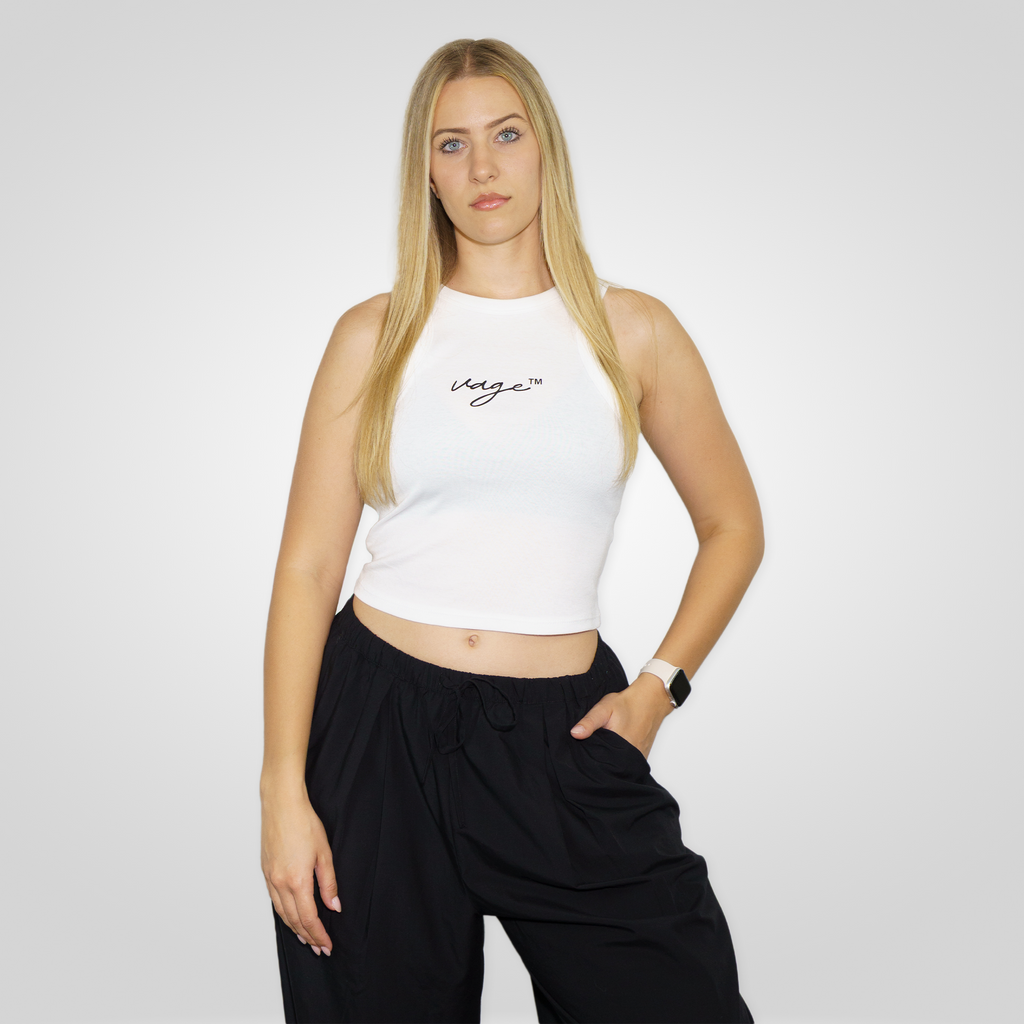 "SIGNATURE" ribbed racer top white